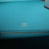 Pre-owned Hermes Birkin 30 Ghillies Turquoise Togo and Swift Palladium Hardware