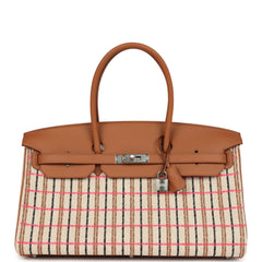 Hermes Shoulder Birkin Light 39 Multicolor Toile and Gold Swift Palladium Hardware
