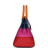 Hermes "Sunset" Birkin Sellier 35 Abricot, Bleu Agate, Magnolia and Rouge Casaque Epsom Palladium Hardware