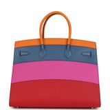 Hermes "Sunset" Birkin Sellier 35 Abricot, Bleu Agate, Magnolia and Rouge Casaque Epsom Palladium Hardware