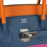 Hermes "Sunset" Birkin Sellier 35 Abricot, Bleu Agate, Magnolia and Rouge Casaque Epsom Palladium Hardware