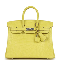Pre-owned Hermes Birkin 25 Lime Matte Alligator Palladium Hardware