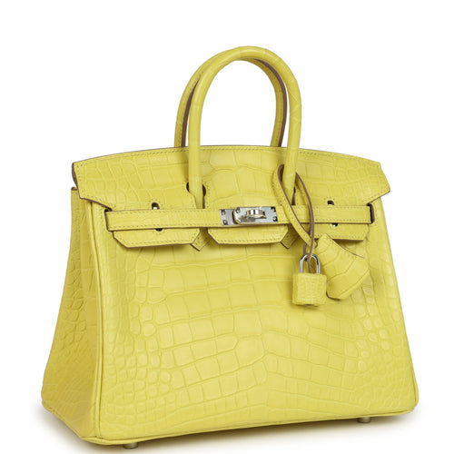 Pre-owned Hermes Birkin 25 Lime Matte Alligator Palladium Hardware