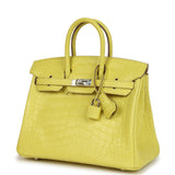 Pre-owned Hermes Birkin 25 Lime Matte Alligator Palladium Hardware