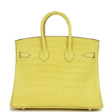 Pre-owned Hermes Birkin 25 Lime Matte Alligator Palladium Hardware