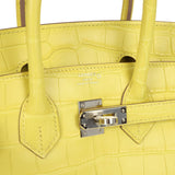 Pre-owned Hermes Birkin 25 Lime Matte Alligator Palladium Hardware