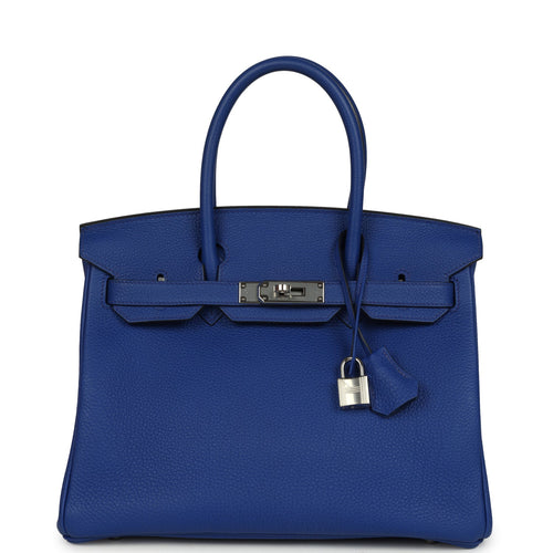 Pre-owned Hermes Birkin 30 Bleu Royal Togo Palladium Hardware