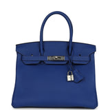 Pre-owned Hermes Birkin 30 Bleu Royal Togo Palladium Hardware - Thumbnail View 1