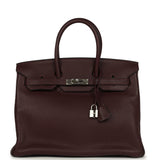 Pre-owned Hermes Birkin 35 Prune Clemence Palladium Hardware
