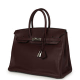 Pre-owned Hermes Birkin 35 Prune Clemence Palladium Hardware