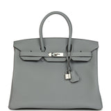 Hermes Birkin 35 Gris Pantin Togo Palladium Hardware