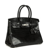 Pre-owned Hermes Birkin 30 Black Shiny Porosus Crocodile Palladium Hardware - Thumbnail View 2