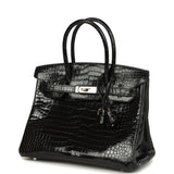 Pre-owned Hermes Birkin 30 Black Shiny Porosus Crocodile Palladium Hardware - Thumbnail View 5