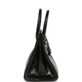 Pre-owned Hermes Birkin 30 Black Shiny Porosus Crocodile Palladium Hardware - Thumbnail View 3