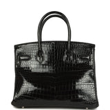 Pre-owned Hermes Birkin 30 Black Shiny Porosus Crocodile Palladium Hardware - Thumbnail View 4