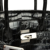 Pre-owned Hermes Birkin 30 Black Shiny Porosus Crocodile Palladium Hardware - Thumbnail View 7