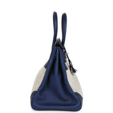Pre-owned Hermes Birkin 35 Ghillies Bleu Saphir Swift and Ecru Toile Palladium Hardware - Thumbnail View 3