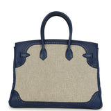 Pre-owned Hermes Birkin 35 Ghillies Bleu Saphir Swift and Ecru Toile Palladium Hardware - Thumbnail View 4