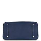 Pre-owned Hermes Birkin 35 Ghillies Bleu Saphir Swift and Ecru Toile Palladium Hardware - Thumbnail View 6