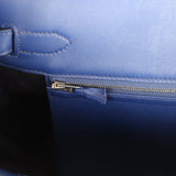 Pre-owned Hermes Birkin 35 Ghillies Bleu Saphir Swift and Ecru Toile Palladium Hardware - Thumbnail View 8