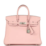 Pre-owned Hermes Birkin 25 Rose Sakura Swift Palladium Hardware
