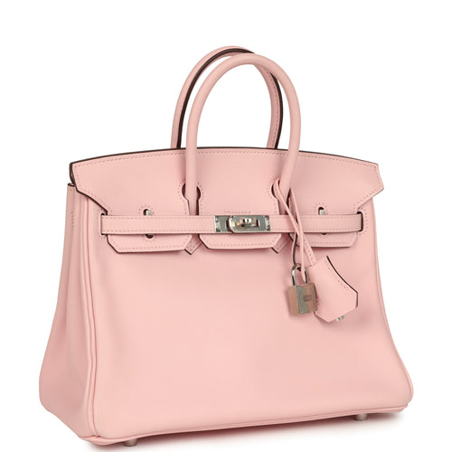 Pre-owned Hermes Birkin 25 Rose Sakura Swift Palladium Hardware