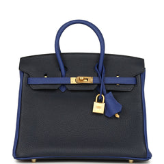 Hermes Special Order (HSS) Birkin 25 Bi-Color Bleu Nuit and Bleu Electric Togo Brushed Gold Hardware