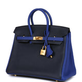 Hermes Special Order (HSS) Birkin 25 Bi-Color Bleu Nuit and Bleu Electric Togo Brushed Gold Hardware