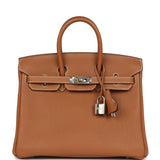 Pre-owned Hermes Birkin 25 Gold Togo Palladium Hardware