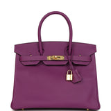 Pre-owned Hermes Birkin 30 Anemone Epsom Gold Hardware