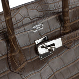 Pre-owned Hermes Birkin 35 Gris Elephant Matte Alligator Palladium Hardware - Thumbnail View 7