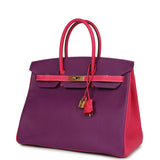 Pre-owned Hermes Special Order (HSS) Birkin 35 Rose Tyrien and Violet Epsom Gold Hardware