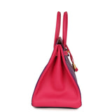 Pre-owned Hermes Special Order (HSS) Birkin 35 Rose Tyrien and Violet Epsom Gold Hardware