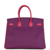 Pre-owned Hermes Special Order (HSS) Birkin 35 Rose Tyrien and Violet Epsom Gold Hardware