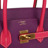 Pre-owned Hermes Special Order (HSS) Birkin 35 Rose Tyrien and Violet Epsom Gold Hardware