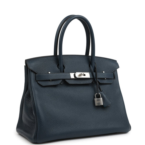 Hermes Birkin 30 Bleu De Prusse Verso Clemence Palladium Hardware