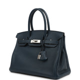 Hermes Birkin 30 Bleu De Prusse Verso Clemence Palladium Hardware - Thumbnail View 5