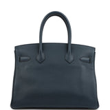 Hermes Birkin 30 Bleu De Prusse Verso Clemence Palladium Hardware - Thumbnail View 4