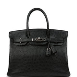 Vintage Hermes Birkin 30 Black Ostrich Palladium Hardware