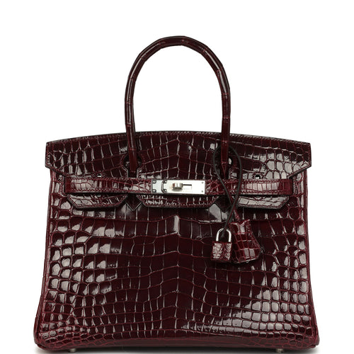 Pre-owned Hermes Birkin 30 Bordeaux Shiny Niloticus Crocodile Palladium Hardware