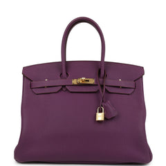 Pre-owned Hermes Birkin 35 Anemone Togo Gold Hardware