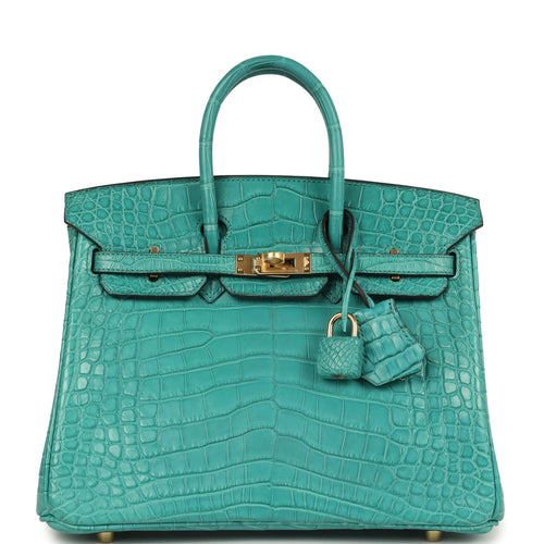 Hermes Birkin 25 Bleu Paon Matte Alligator Gold Hardware