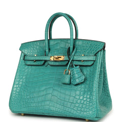 Hermes Birkin 25 Bleu Paon Matte Alligator Gold Hardware