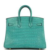 Hermes Birkin 25 Bleu Paon Matte Alligator Gold Hardware