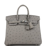 Hermes Birkin 25 Gris Mouette Ostrich Palladium Hardware - Thumbnail View 1