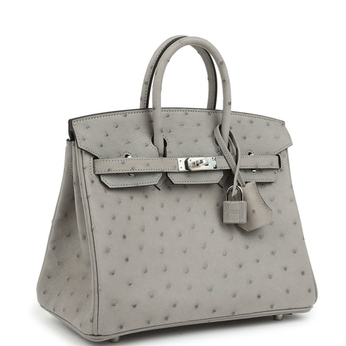 Hermes Birkin 25 Gris Mouette Ostrich Palladium Hardware
