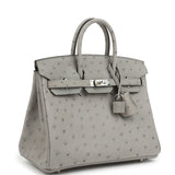 Hermes Birkin 25 Gris Mouette Ostrich Palladium Hardware - Thumbnail View 2