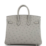 Hermes Birkin 25 Gris Mouette Ostrich Palladium Hardware - Thumbnail View 4