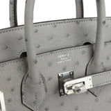 Hermes Birkin 25 Gris Mouette Ostrich Palladium Hardware - Thumbnail View 7