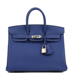 Pre-owned Hermes Birkin 25 Bleu Electric Togo Palladium Hardware